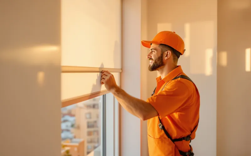 Técnico profesional reparando una persiana en Málaga capital